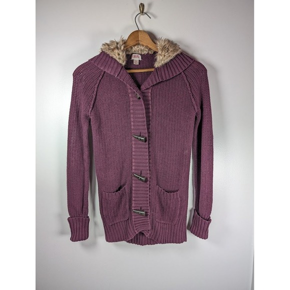 Mossimo Supply Co. Sweaters - Y2K Mossimo Supply Co Sweater Cardigan Women's Size Small Hoodie Toggle Faux Fur